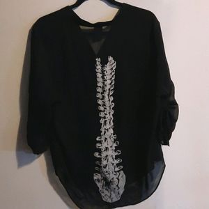 Hot Topic Sheer Black Bone Pattern Blouse